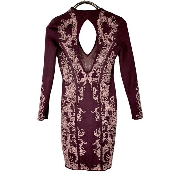 WOW WORLD OF WOMEN FLORAL METALLIC CHERRY CUTOUT LONG SLEEVE BODYCON DRESS - Picture 8 of 16